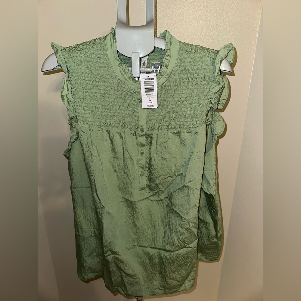 Torrid Light Green Ruffle Blouse NWT